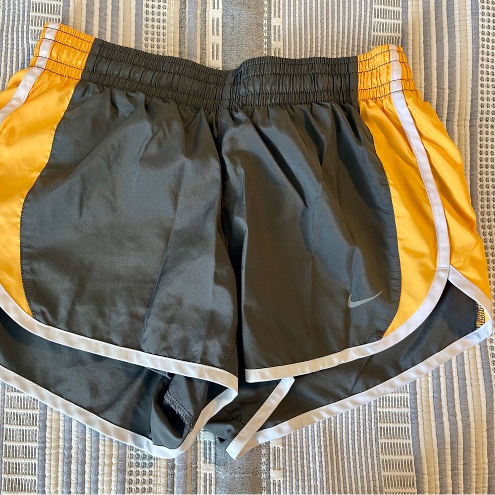 Nike Gray and Yellow Athletic Shorts with Curved Hem Size XS